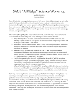 SAGE AI@EDGE Science Workshop April 29-30, 2019