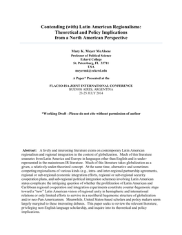 (With) Latin American Regionalisms: Theoretical and Policy Implications from a North American Perspective