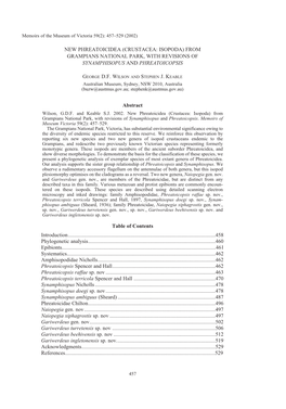 New Phreatoicidea (Crustacea: Isopoda) from Grampians National Park, with Revisions of Synamphisopus and Phreatoicopsis