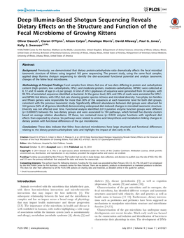 Deep Illumina-Based Shotgun Sequencing Reveals Dietary Effects on the Structure and Function of the Fecal Microbiome of Growing Kittens