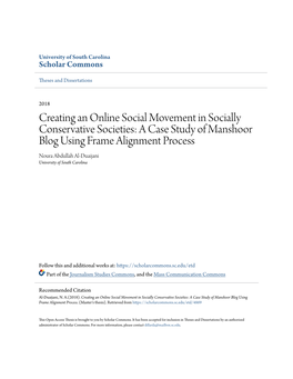 A Case Study of Manshoor Blog Using Frame Alignment Process Noura Abdullah Al-Duaijani University of South Carolina