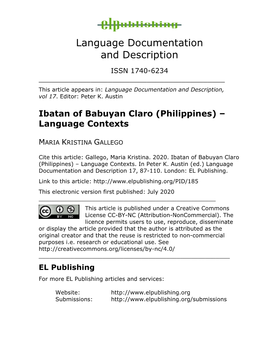 Ibatan of Babuyan Claro (Philippines) – Language Contexts