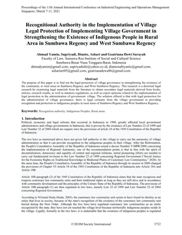 Recognitional Authority in the Implementation of Village