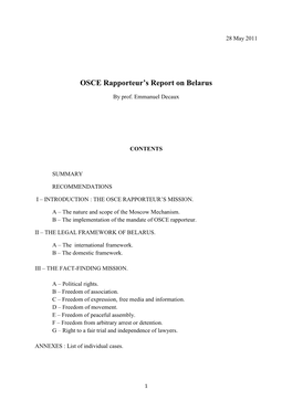 OSCE Rapporteur‟S Report on Belarus