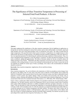 The Significance of Glass Transition Temperature in Processing of Selected Fried Food Products: a Review