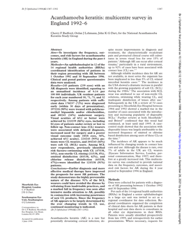Acanthamoeba Keratitis: Multicentre Survey in England 1992–6