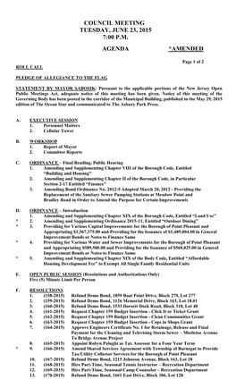 Council Meeting Tuesday, June 23, 2015 7:00 P.M. Agenda