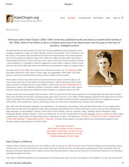 Katechopin.Org Home Biography the Awakening Short Stories News About Us  the KATE CHOPIN INTERNATIONAL SOCIETY