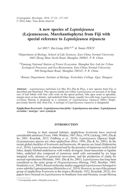 A New Species of Leptolejeunea (Lejeuneaceae, Marchantiophyta) from Fiji with Special Reference to Leptolejeunea Tripuncta