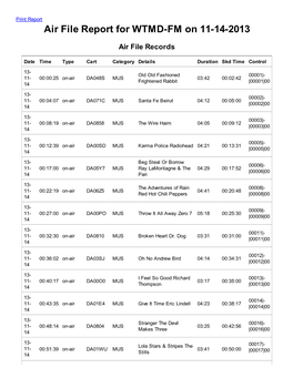 Air File Report for WTMD-FM on 11-14-2013