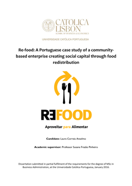 Re-Food: a Portuguese Case Study of a Community- Based Enterprise Creating Social Capital Through Food Redistribution