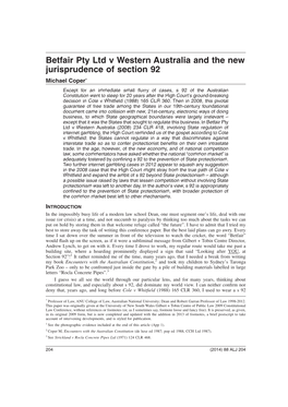 Betfair Pty Ltd V Western Australia and the New Jurisprudence of Section 92