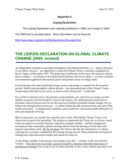 THE LEIPZIG DECLARATION on GLOBAL CLIMATE CHANGE (2005, Revised)
