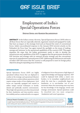 Employment of India's Special Operations Forces