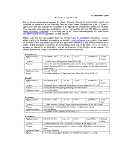 07 December 2009 Swale Borough Council List of Current Applications