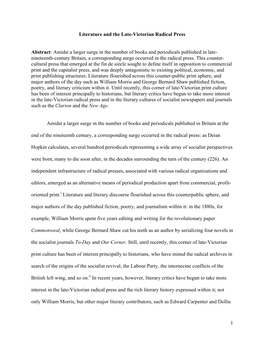 Amidst a Larger Surge in the Number of Books and Periodicals Published in Late- Nineteenth-Century Britain, a Corresponding Surge Occurred in the Radical Press