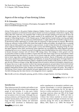 Aspects of the Ecology of Mat-Forming Lichens