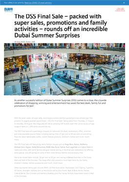 The DSS Final Sale – Packed with Super Sales, Promotions and Family Activities – Rounds Off an Incredible Dubai Summer Surprises 26 Aug 2020, Dubai, UAE