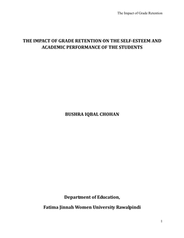 The Impact of Grade Retention on the Self-Esteem and Academic Performance of the Students