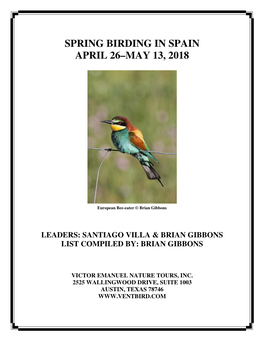 Spring Birding in Spain April 26–May 13, 2018