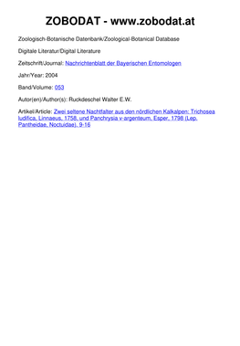 Nachrichtenblatt Der Bayerischen Entomologen