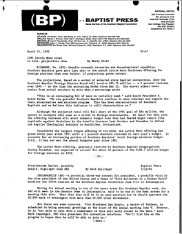 BAPTIST PRESS (615) 244-2355 Now8 Smwica of the Southorn Baptist Convention Herb Hollingor, Vice Prosidon: Fax (615) 742-8915