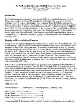 An Analysis of the December 16, 2002 Grapevine Wind Event Mark Burger, WFO San Joaquin Valley, Hanford, CA November 10, 2003