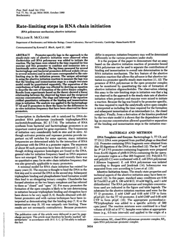 Rate-Limiting Steps in RNA Chain Initiation (RNA Polymerase Mechanism/Abortive Initiation) WILLIAM R