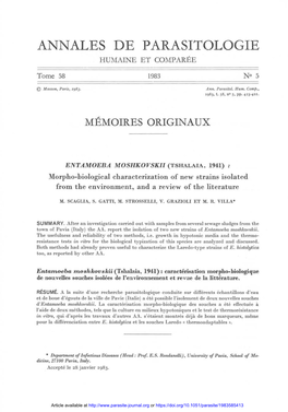 ENTAMOEBA Moshkovskll (TSHALAIA, 1941) Morpho-Biological Characterization of New Strains Isolated from the Environment, and a Review of the Literature