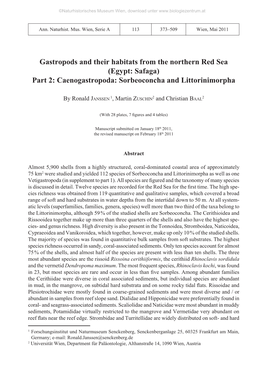 Gastropods and Their Habitats from the Northern Red Sea (Egypt: Safaga) Part 2: Caenogastropoda: Sorbeoconcha and Littorinimorpha