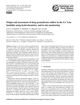 Origin and Assessment of Deep Groundwater Inﬂow in the Ca’ Lita Landslide Using Hydrochemistry and in Situ Monitoring