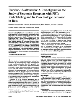 Study of Serotonin Receptors with PET: Radiolabeling and in Vivo Biologic Behavior in Rats