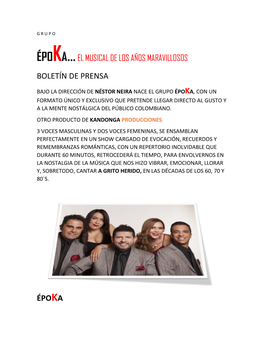 Époka…El Musical De Los Años Maravillosos Boletín De