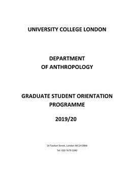 University College London Department of Anthropology Graduate Student