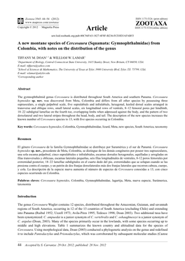 A New Montane Species of Cercosaura (Squamata: Gymnophthalmidae) from Colombia, with Notes on the Distribution of the Genus