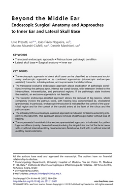 Beyond the Middle Ear Endoscopic Surgical Anatomy and Approaches to Inner Ear and Lateral Skull Base