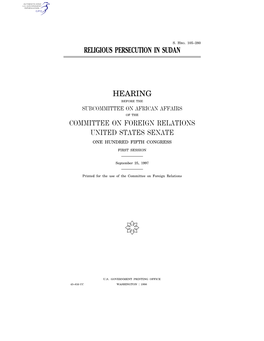 Religious Persecution in Sudan Hearing Committee on Foreign Relations United States Senate