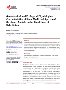 Geobotanical and Ecological-Physiological Characteristics of Some Medicinal Species of the Genus Inula L