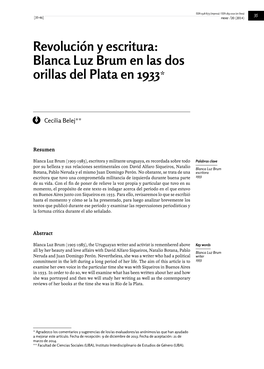 Blanca Luz Brum En Las Dos Orillas Del Plata En 1933*