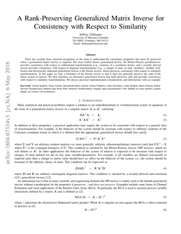 A Rank-Preserving Generalized Matrix Inverse for Consistency With