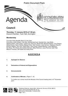 (Public Pack)Agenda Document for Council, 11/01/2018 19:00