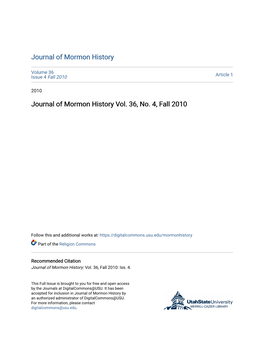 Journal of Mormon History Vol. 36, No. 4, Fall 2010