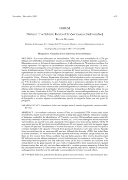 Natural Invertebrate Hosts of Iridoviruses (Iridoviridae)