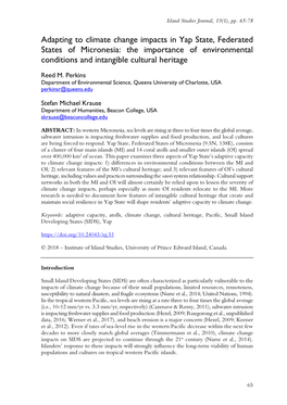 Adapting to Climate Change Impacts in Yap State, Federated States of Micronesia: the Importance of Environmental Conditions and Intangible Cultural Heritage