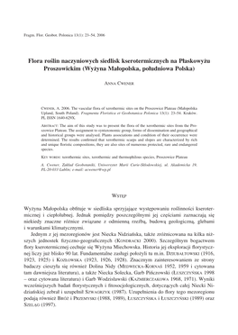 Flora Roślin Naczyniowych Siedlisk Kserotermicznych Na Płaskowyżu Proszowickim (Wyżyna Małopolska, Południowa Polska)