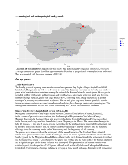 Location of the Cemeteries Reported in This Study. Red Dots Indicate Conqueror Cemeteries, Blue Dots Avar Age Cemeteries, Green Dots Hun Age Cemeteries