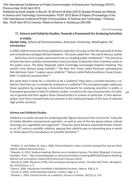 70. Science and Celebrity Studies: Towards a Framework for Analysing