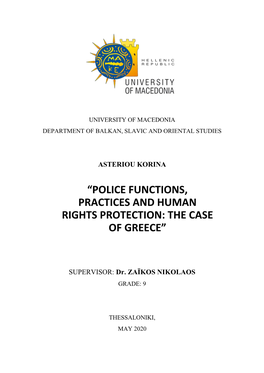 “Police Functions, Practices and Human Rights Protection: the Case of Greece”