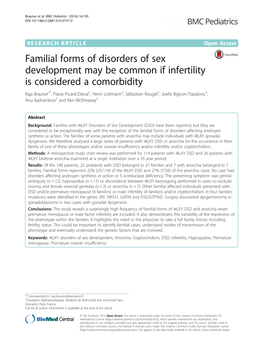 Familial Forms of Disorders of Sex Development May Be Common If