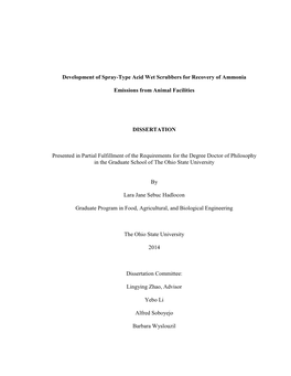 Development of Spray-Type Acid Wet Scrubbers for Recovery of Ammonia